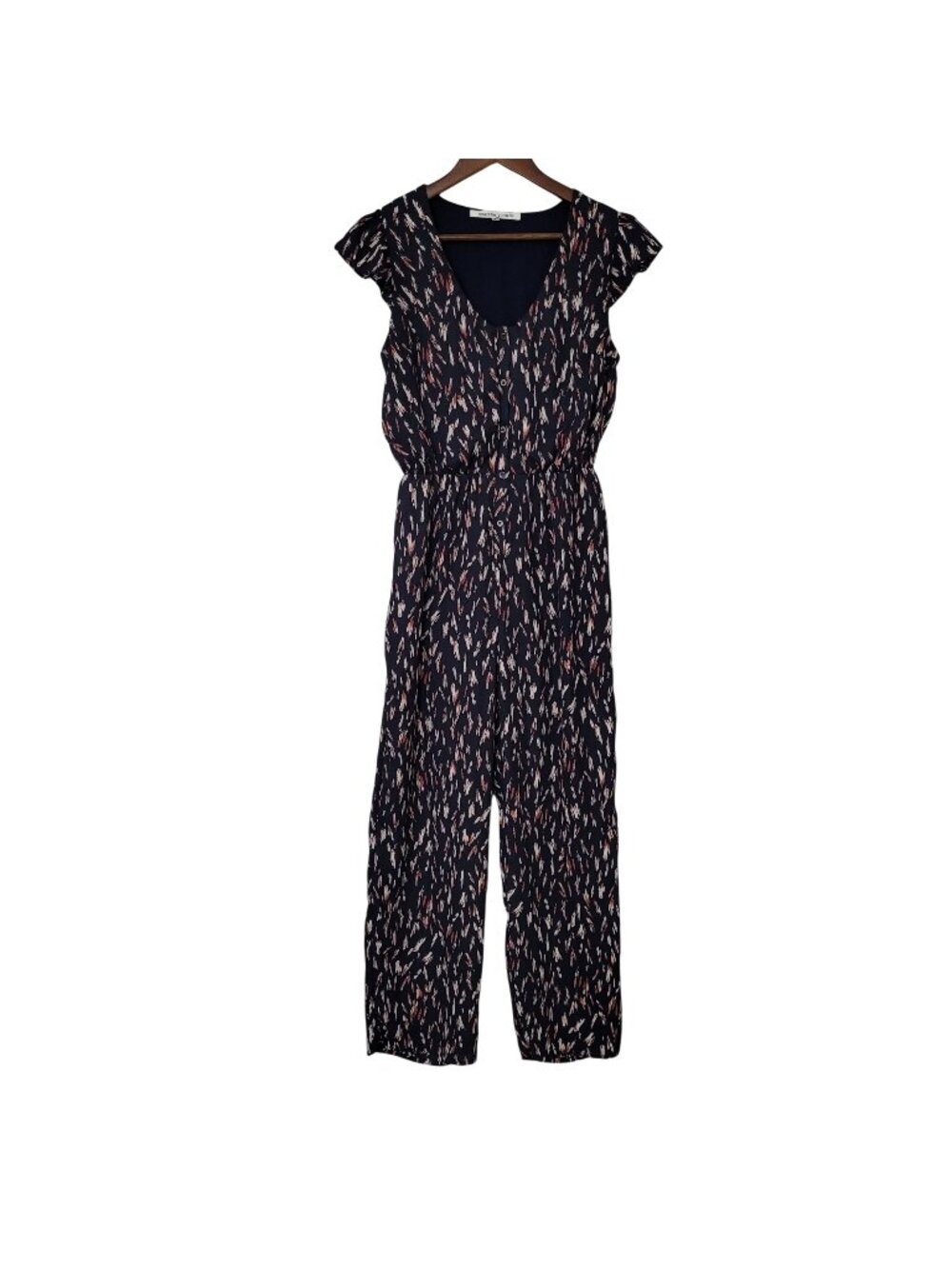 Collective Concepts Abrstract Patterned Jumpsuit Womens Size S Navy & Pink Caree